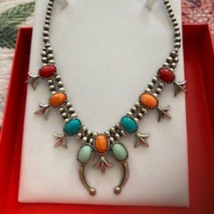 American West Sterling Silver Squash Blossom Statement Necklace